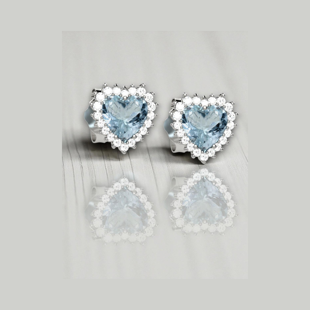 Orecchini Elli's cuore in oro bianco con acquamarine e diamanti