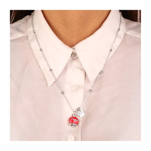 Collana in Metallo maglia a pallini con campanella rossa e scritta Capri