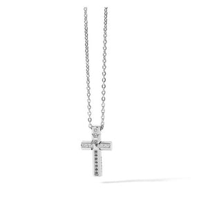 Collana Croce in Acciaio e zirconi neri e bianchi