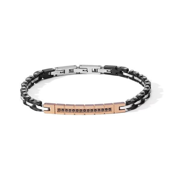 Bracciale Acciaio con pvd nero, rosè e zirconi neri