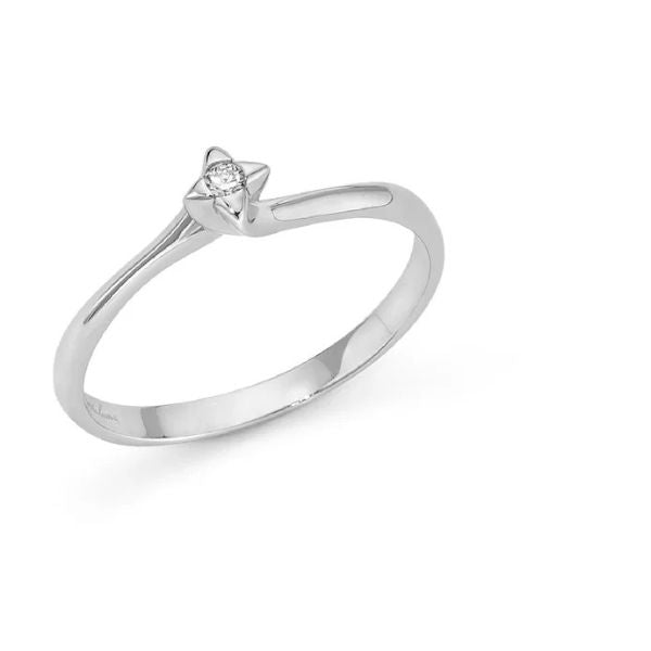 Miluna - Anello Solitario In Oro Bianco Con Diamante