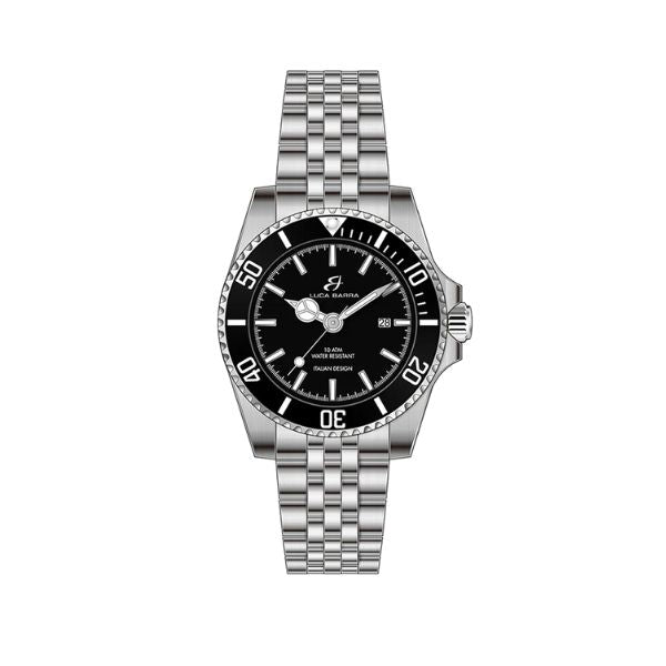 OROLOGIO CON CASSA IN ACCIAIO QUADRANTE NERO GHIERA NERA