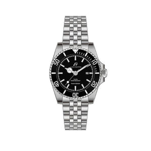 OROLOGIO CON CASSA IN ACCIAIO QUADRANTE NERO GHIERA NERA