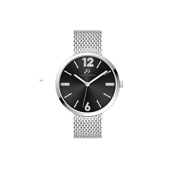 OROLOGIO DONNA IN ACCIAIO MAGLIA MILANO E QUADRANTE NERO