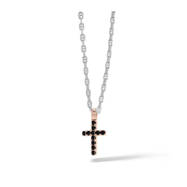 Collana Croce in Argento rosè con zirconi neri Small
