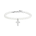 BRACCIALE DONNA IN ACCIAIO PERLE SINTETICHE E CROCE