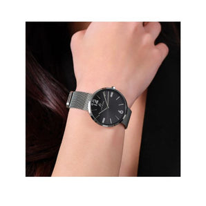 OROLOGIO DONNA IN ACCIAIO MAGLIA MILANO E QUADRANTE NERO