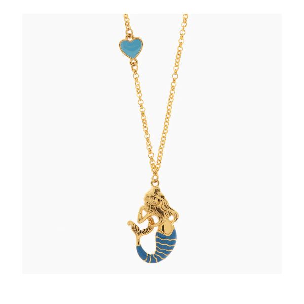 Collana in Metallo con pendente a forma di sirena partenopea e cuore azzurro
