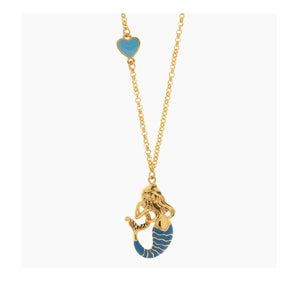 Collana in Metallo con pendente a forma di sirena partenopea e cuore azzurro