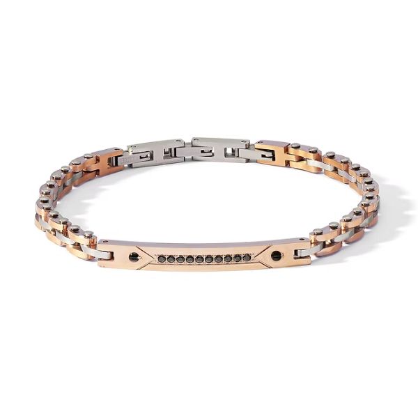 Bracciale Acciaio nero, pvd rosè, e zirconi neri