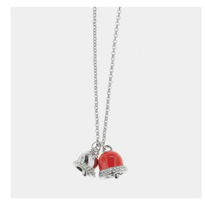 Collana in Metallo con campanelle portafortuna smaltata rossa e con cristalli bianchi