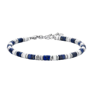 LUCA BARRA- Bracciale da uomo in acciaio con pietrine e schedine blu e bianco