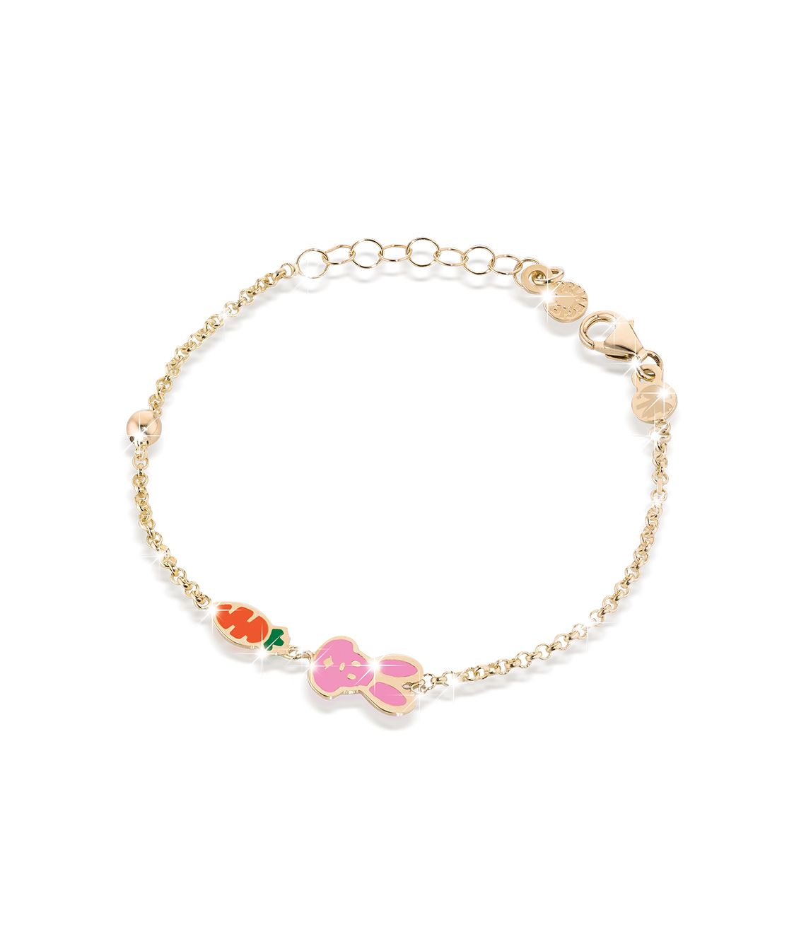 Bracciale Fortuna con coniglietto e carota in oro giallo /  Le Bebè