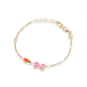Bracciale Fortuna con coniglietto e carota in oro giallo /  Le Bebè