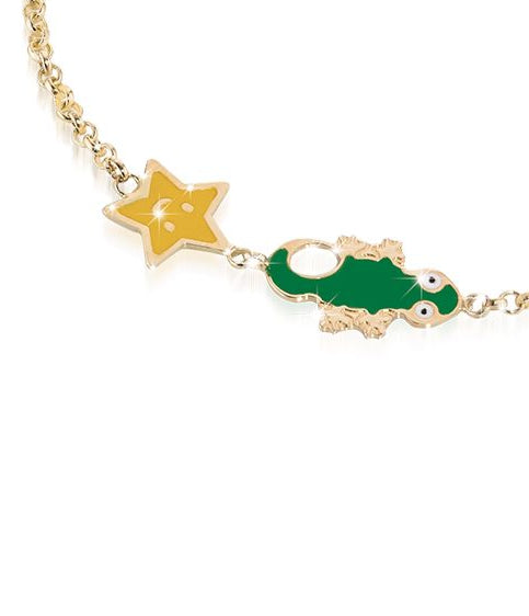 Bracciale Fortuna con geco e stellina in oro giallo / Le Bebè