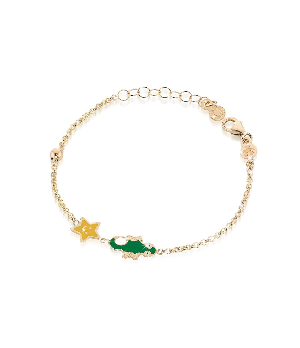 Bracciale Fortuna con geco e stellina in oro giallo / Le Bebè