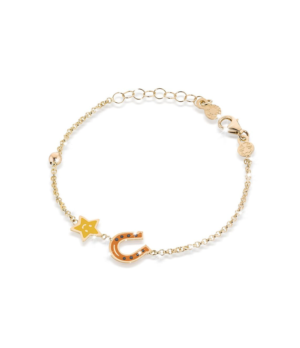 Bracciale Fortuna con ferro di cavallo e stella in oro giallo / Le bebè