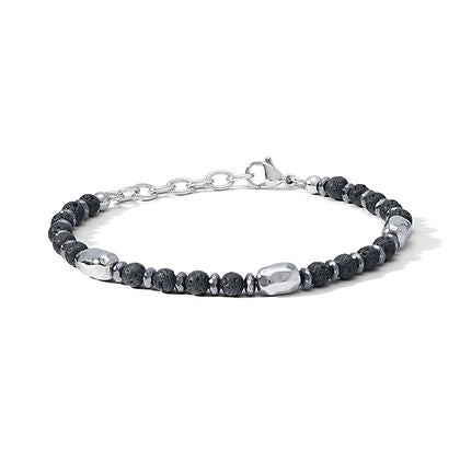 Bracciale Acciaio con Pietra Lavica ed Ematite