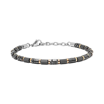 Bracciale in acciaio con ematite e Pvd nero e rosè