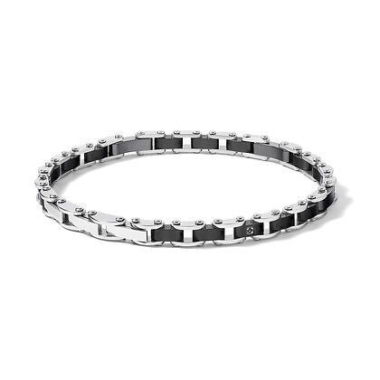 Bracciale in Acciaio con Pvd e Ceramica nera, Zircone nero