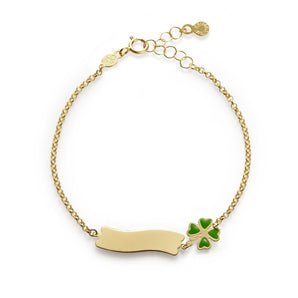 Bracciale Fortuna con quadrifoglio e targhetta in oro giallo / Le Bebè