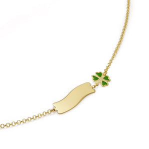 Bracciale Fortuna con quadrifoglio e targhetta in oro giallo / Le Bebè