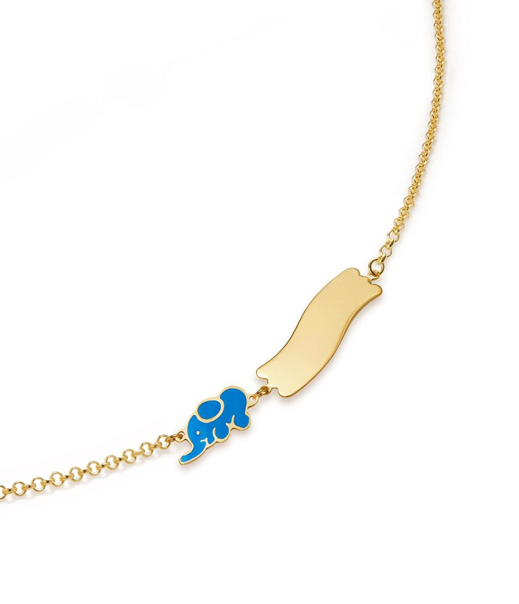 Bracciale Fortuna con elefantino e targhetta in oro giallo / Le Bebè