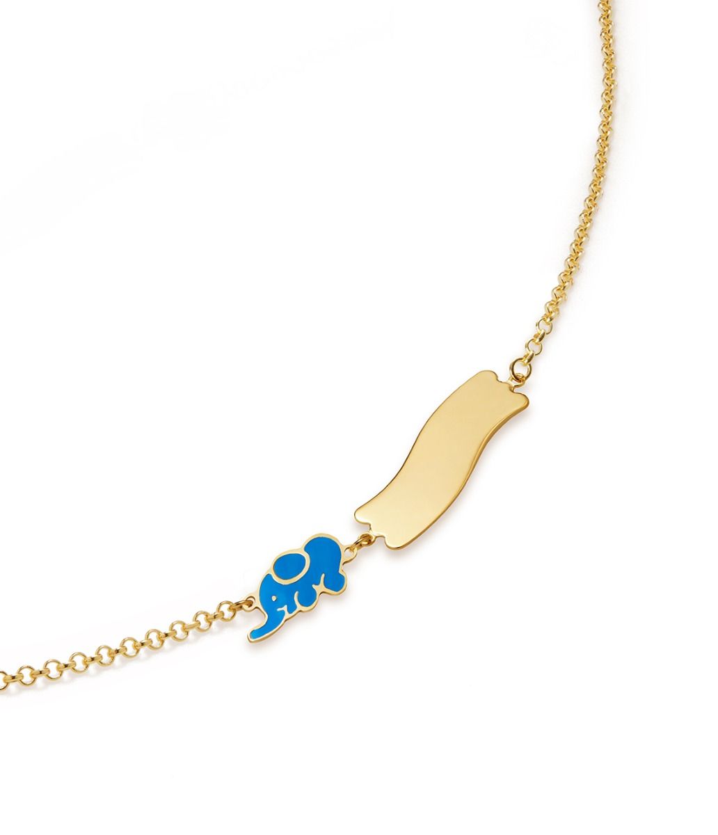 Bracciale Fortuna con elefantino e targhetta in oro giallo / Le Bebè