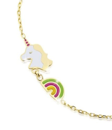 Bracciale Toys con arcobaleno e unicorno in oro giallo / Le bebè