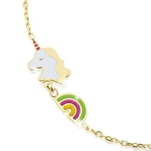 Bracciale Toys con arcobaleno e unicorno in oro giallo / Le bebè