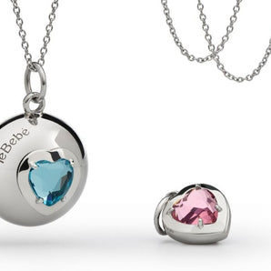 Collana Suonamore in argento con due pietre colorate e un ciondolo cuore addizionale